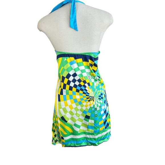 Coogi Vintage Y2K Geometric Pop Art Silk Halter Dress Coquette Size Small - Picture 4 of 11